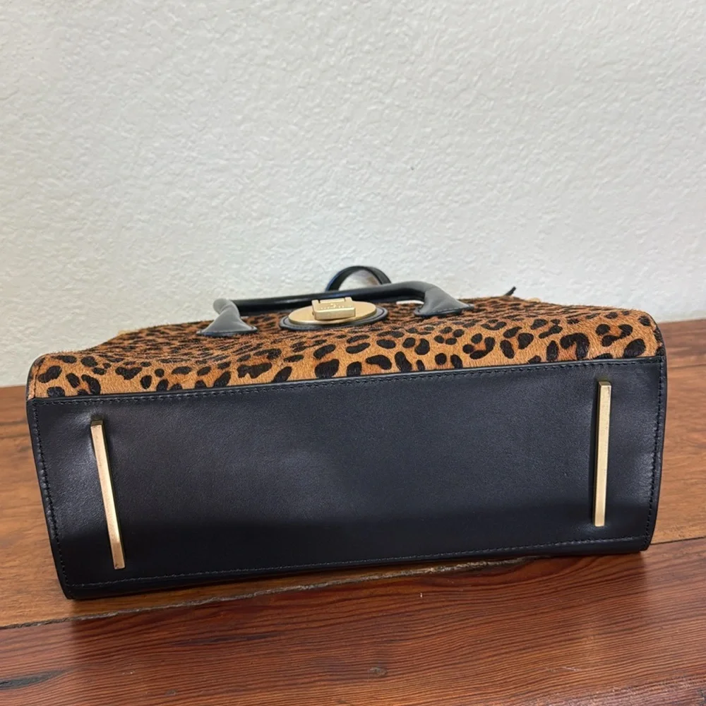 Celine Dion Octave Leopard Print Handbag with Black Accents Leather Satchel.